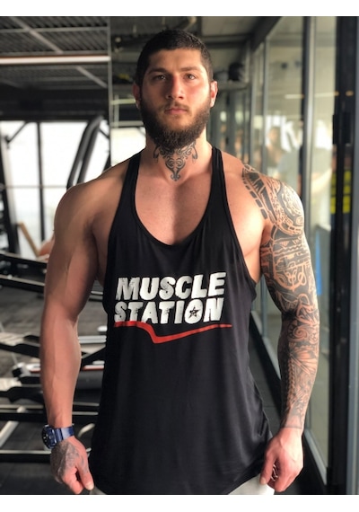 Muscle Station Musclestation Toughman Tank Black Workout Fitness Atlet