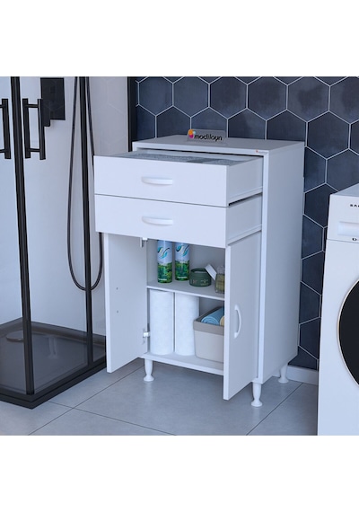 İki Çekmeceli İki Kapaklı Çok Amaçlı Dolap Mutfak Dolabı Banyo Dolabı Ofis Dolabı Beyaz