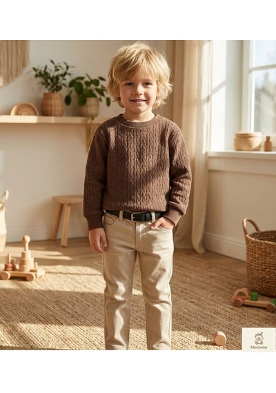Nanica Kids Minibohe Çocuk Jakarlı Sweatshirt Kahverengi Kahverengi