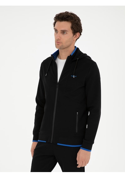 Siyah Regular Fit Kapüşonlu Sweatshirt