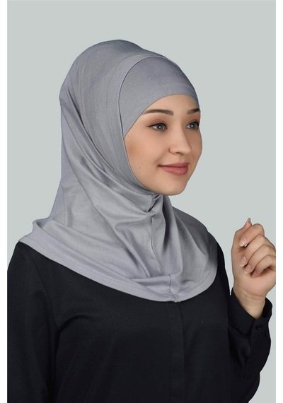 Altobeh İkili Set Pratik Eşarp Hazır Türban ve Hijab Tesettür Bonesi - Gri