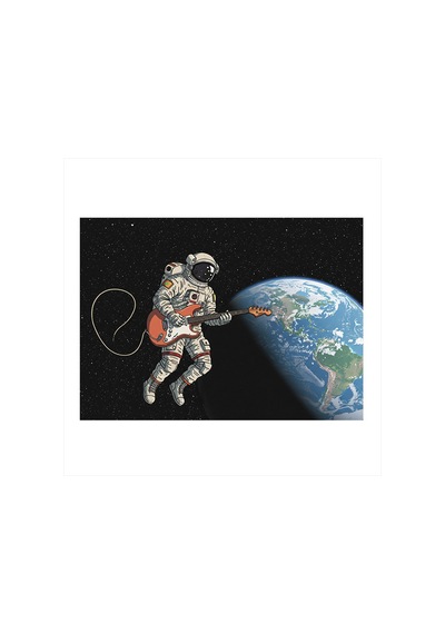 Astronot Ve Uzay Gitarı Art Mdf Poster