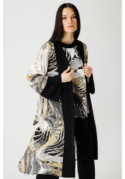 Esswaap Özel Desenli Kimono Tunik Pantolon Takım Haki Yeşil