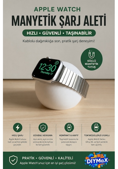 Apple Watch Uyumlu Manyetik Şarj Standı Pratik Masaüstü Şarj Aparatı - Beyaz