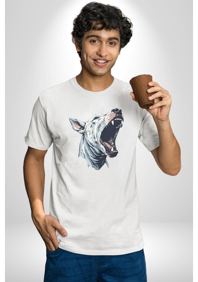 Bull Terier Köpek Havlama Unisex Unisex Beyaz Organik Baskılı T-shirt Penye Yüksek Kalite Beyaz