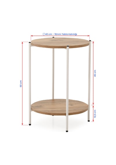 Arpelia Yuvarlak Tablalı Iki Katlı Sehpa Q42x60 Cm (Beyaz Atlantik Çam)