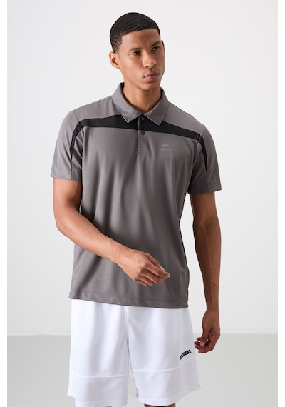 Tommy Life Koyu Gri Polyester Nefes Alan Dokulu İnce Esnek Standart Fit Polo Yaka Erkek Performans T-shirt - 8 Koyu Gri