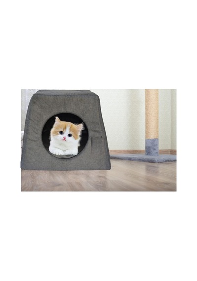3 Fonksiyonlu Katlanır Kedi Yatağı Ve Evi - Alaska/eskimo Tarzı Mağara Gri, Düz