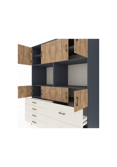 Kronos Gardrop 8 Raflı 6 Çekmeceli 8 Kapaklı 176x59x221 Antrasit-çam/aytaşı Çam/aytaşı Kronos Gardrop 8 Raflı 6 Çekmeceli 8 Kapaklı 176x59x221 Antrasit-çam/aytaşı Çam/aytaşı
