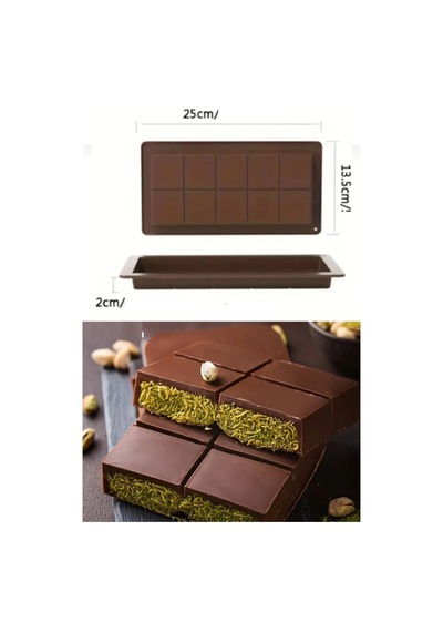 Meşhur Dubai Çikolatası Kalıbı Silikon - Büyük Tablet Çikolata Mum Kek Kalıbı Pasta Kalıbı Kahverengi
