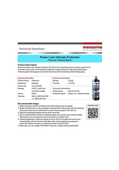 Menzerna Power Lock Ultimate Protection Üstün Boya Koruma Cila/wax 1000 Ml