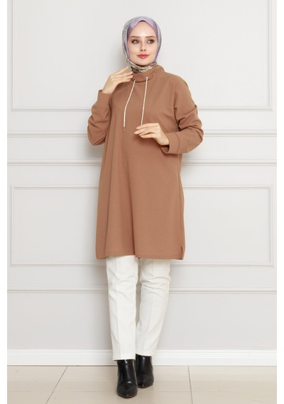 Sevitli Dik Yaka Tunik-vizon-4453 Vizon