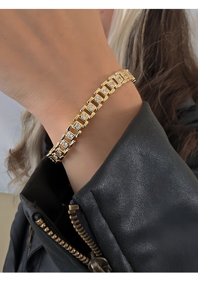 Eva Takı Store 14k Bakla Tank Geometrik Saat Kordon Model Bileklik Altın