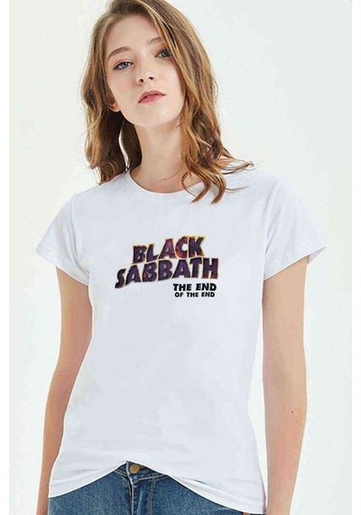 Black Sabbath Arc Reactor Logo Baskılı Beyaz Kadın Tshirt
