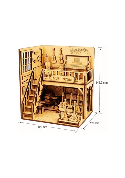 Algwooddesign Müzik Dükkanı Ahşap Maket, 133 Parça Dıy Minyatür Müzik Mağazası Modeli, Peri Led Dahil, Mdf 3d Puzzle, Hobi Ve Dekorasyon Seti, 12,6 X