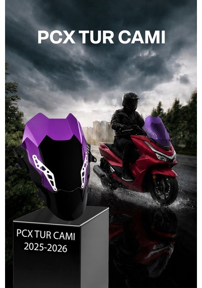 Honda Pcx Uyumlu Çift Katlı Spor Tur Camı Şeffaf 2025-2026 Mor