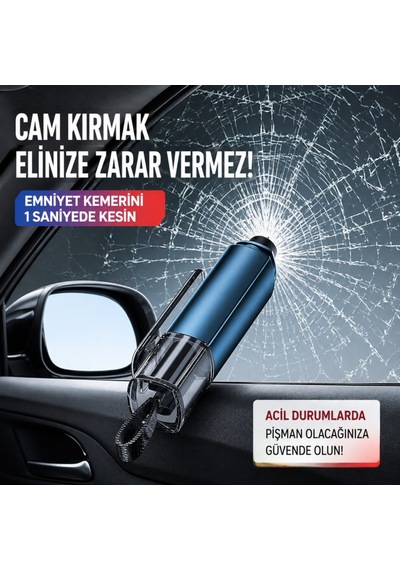 Polham 2in1 Araç İçi Acil Durum Cam Kırıcı Ve Emniyet Kemeri Kesici Tungsten Çelik Uçlu Güvenlik Aparatı