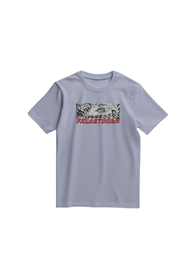Unisex Kısa Kollu Falastinian Ve Zincirli Gözler Baskılı Tişört S - 2xl T300029 Gri