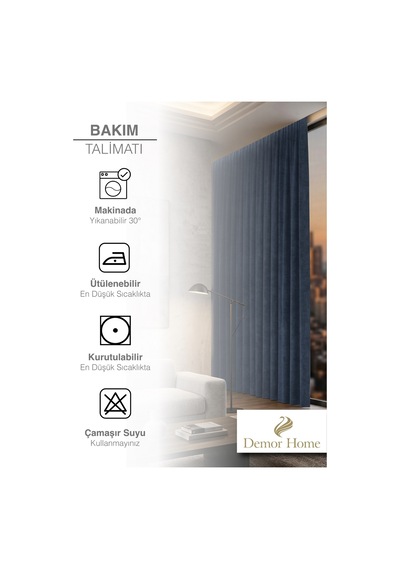 Br Demor Home 1/2 Sık Pile Derin Mavi Kadife Dokulu Fon Perde Ütü İstemez En Çok Satılan