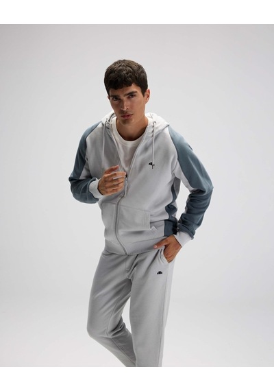 Ellesse Em560 Erkek Gri Fermuarlı Kapüşonlu Siyah Sweat Gri