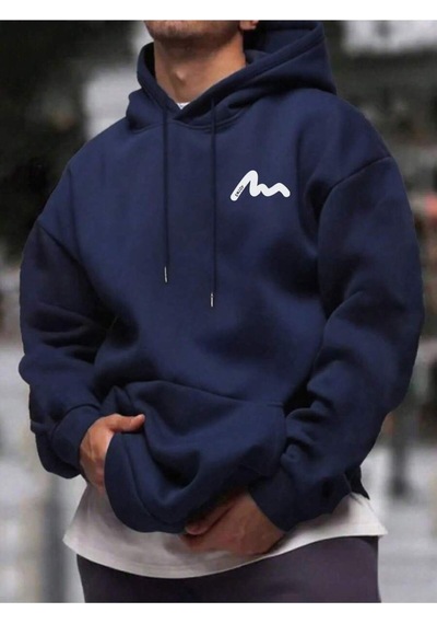 Uyguntarz Unisex Enjoy Cep Baskılı Oversize Sweatshirt Lacivert