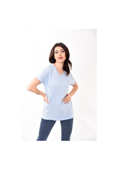 V Yaka Basic Kadın Tişört T-Shirt