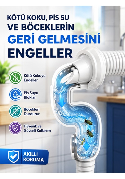 Ø50 Lavabo Gideri Çekvalfli Koku Ve Böcek Önleyici Adaptör Beyaz