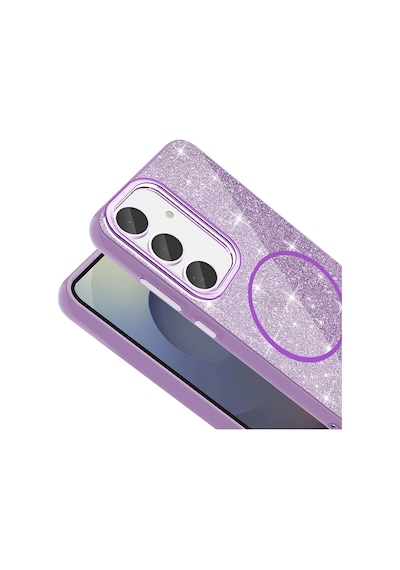 Mobilefix Galaxy Uyumlu S24 Fe Kılıf Magsafe Şarj Özellikli Parlayan Simli Okso Kapak - Derin Derin Mor