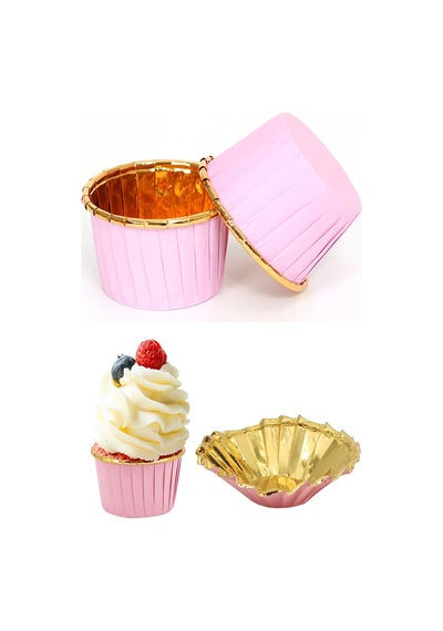 Metalik Pembe Gold Renk Muffin Cupcake Kek Kalıbı 25'li Çok Renkli