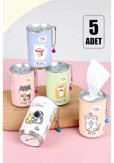 Tilbe Home 5'li Sevimli Kola Kutusu Şekilli Anahtarlık Islak Mendil Kutusu Çanta Süsü Mini Cep Mendi 5'li Set