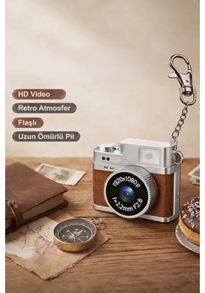 Ayrex Mini Dijital Kamera Selfie Video Vlog Kamerası Mini Anahtarlık 1080p Cmr35 Kahverengi Diğer