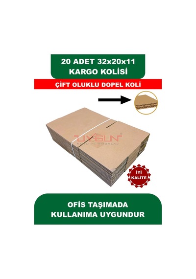 20 Adet 32x20x11 Cm Baskısız Çift Oluklu Boş Koli, Dopel Ürün Kolisi, Kargo Kolisi, Tssst