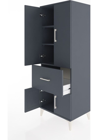 Hyperion Dolap 3 Raflı Tek Çekmeceli 4 Kapaklı 60x44x163 Antr... Antrasit