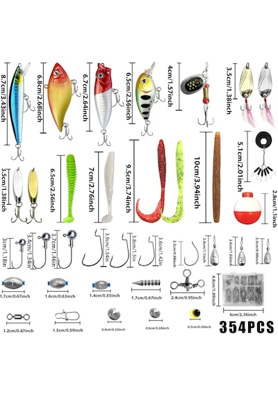 Valkyrie 354 Parça Balık Olta İğne Yem Seti Rapala Kurşun İğne Silikon Kaşık Çantalı Komple Set