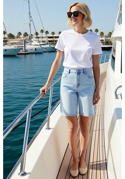 Benerly Kadın Bermuda Yüksek Bel Geniş Paça Düz Desen Denim Rahat Kesim K Açık Mavi Benerly Kadın Bermuda Yüksek Bel Geniş Paça Düz Desen Denim Rahat Kesim K Açık Mavi