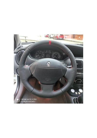 Renault Megane 1 Uyumlu Araca Özel Dikmeli Direksiyon Kılıfı Nokta Düz Yüzüklü Siyah