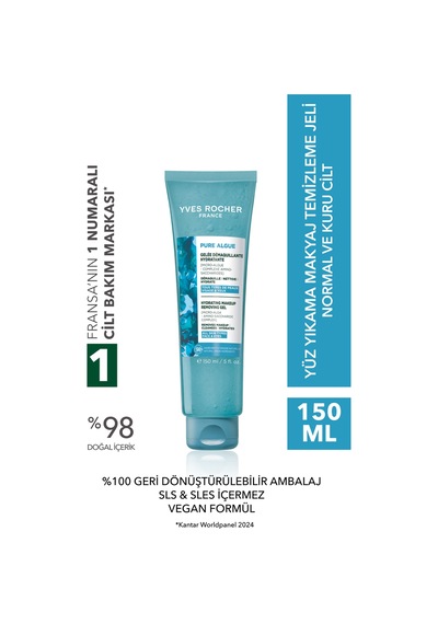 Yves Rocher Yüz Yıkama/makyaj Temizleme Jeli-normal Ve Kuru Cilt-pure Algue Nemlendirici Botanik Kompleks 150ml