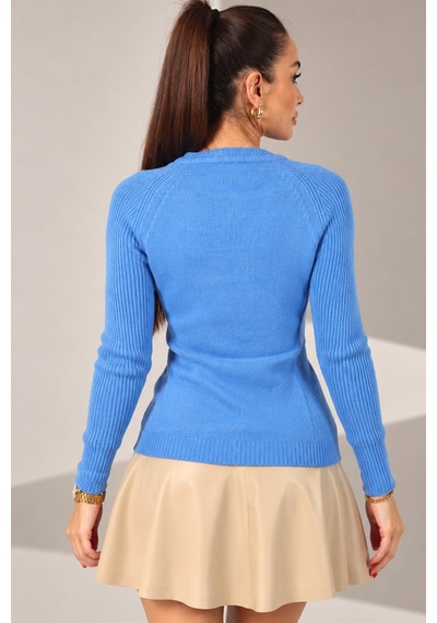 By Saygı Kadın Reglan Kollu Triko Bluz Mavi