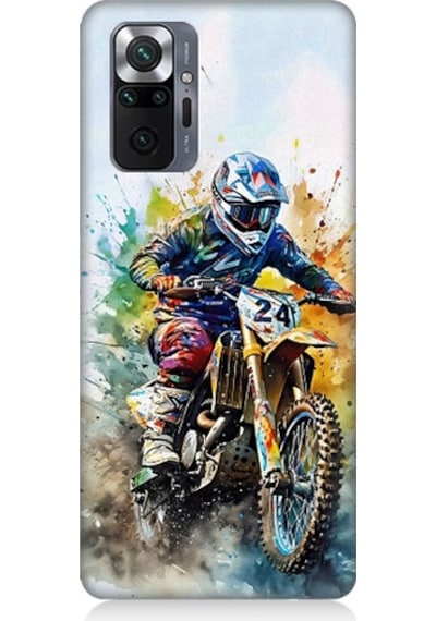 Xiaomi Redmi Note 10 Pro Uyumlu Motorsikletçi Desenli Silikon Kılıf