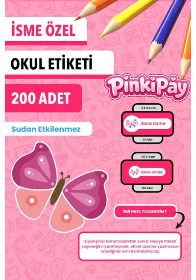 İsim Yazılabilir Güzel Kelebekler Temalı Okul Etiketi Kalem & Defter İçin 200 Adet Çoklu