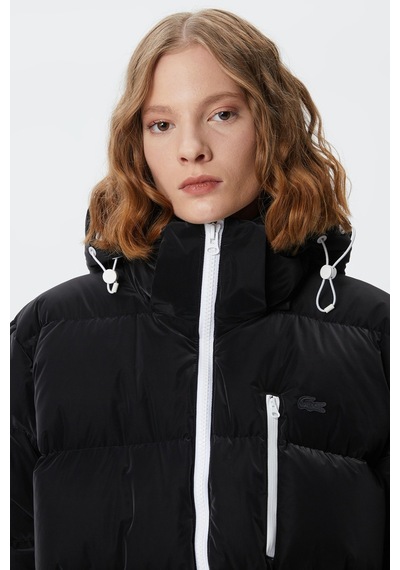 Lacoste Kapitone Down Fill Jacket Kapişonlu Yaka Kadın Mont Siyah
