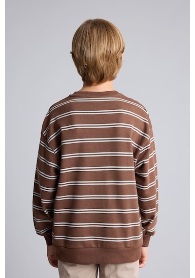 Defacto Oversize Bisiklet Yaka Çizgili Sweatshirt Erkek Çocuk H9694a826wnbn333 Kahve-bn333