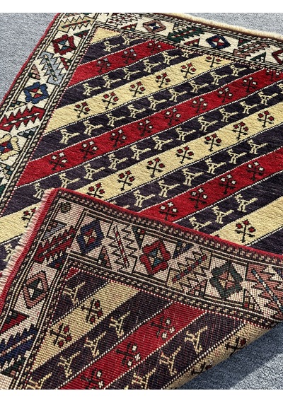 El Dokuma Şal Halısı 84x125 Kırmızı Lacivert %100 Yün Halı Kırmızı