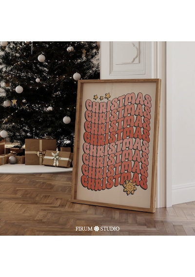 Retro Renkli Noel Duvar Sanatı