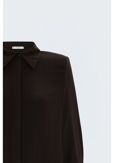 Sateen Çizgi Desenli Gömlek - Bitter-137843 Koyu Kahverengi