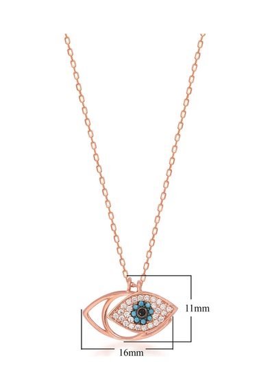 Zirkon Taşlı Rose Altın Kaplamalı Göz Desenli Gümüş Kolye Gold - Rose Gold - Gümüş