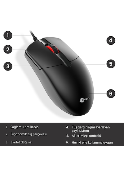 Lecoo MS103 USB Kablolu 1000DPI 3 Tuşlu Optik Mouse