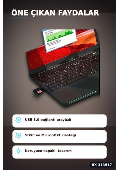 Mini Usb 3.0 Sd Tf Kart Okuyucu Hub Adaptör - 1 Adet Kompakt Veri Aktarıcı Pc Tablet İçin Bx-313517 Çok Renkli