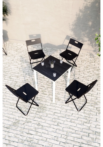 Balkon Bahçe Mutfak 5'li Bistro Set Masa Sandalye Takımı Siyah - Beyaz