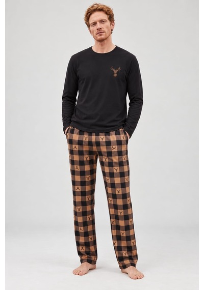 Pemilo Erkek 6500-7 Uzun Kol % 100pamuk Cotton Pijama Takımı Siyah